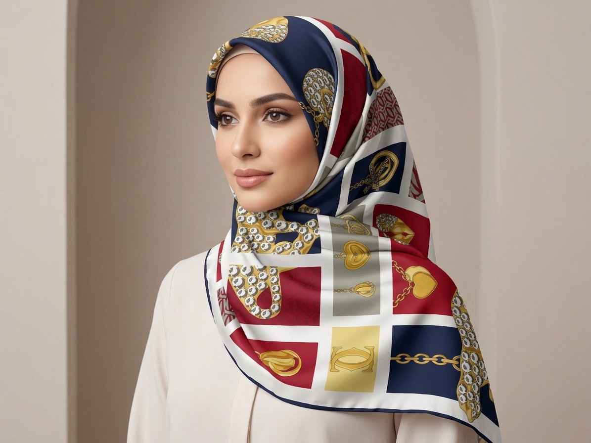 روسری مجلسی زنانه جنس ابریشم توییل قواره ۱۰۰