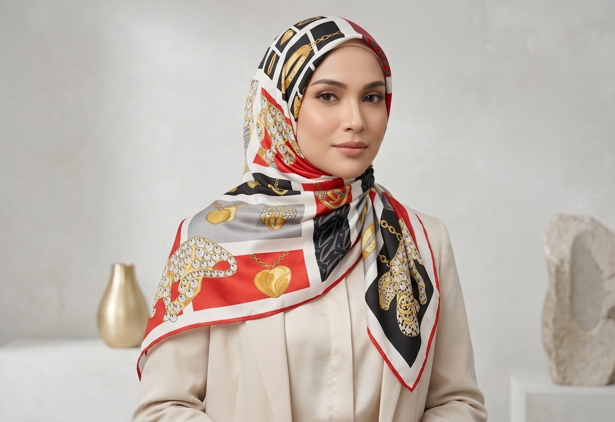 روسری زنانه مجلسی ابریشم توییل قواره 100