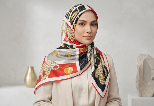 روسری زنانه مجلسی ابریشم توییل قواره 100