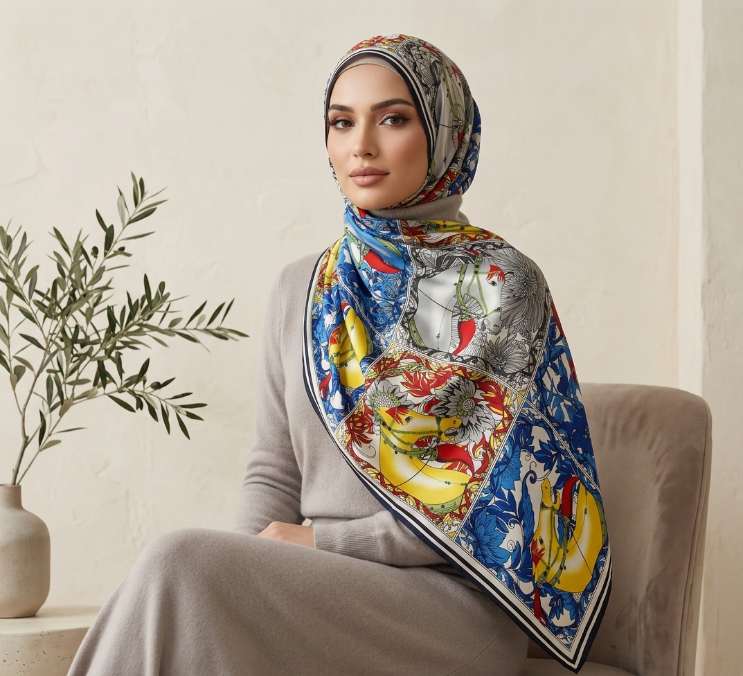روسری ابریشمی زنانه مجلسی قواره ۱۴۰